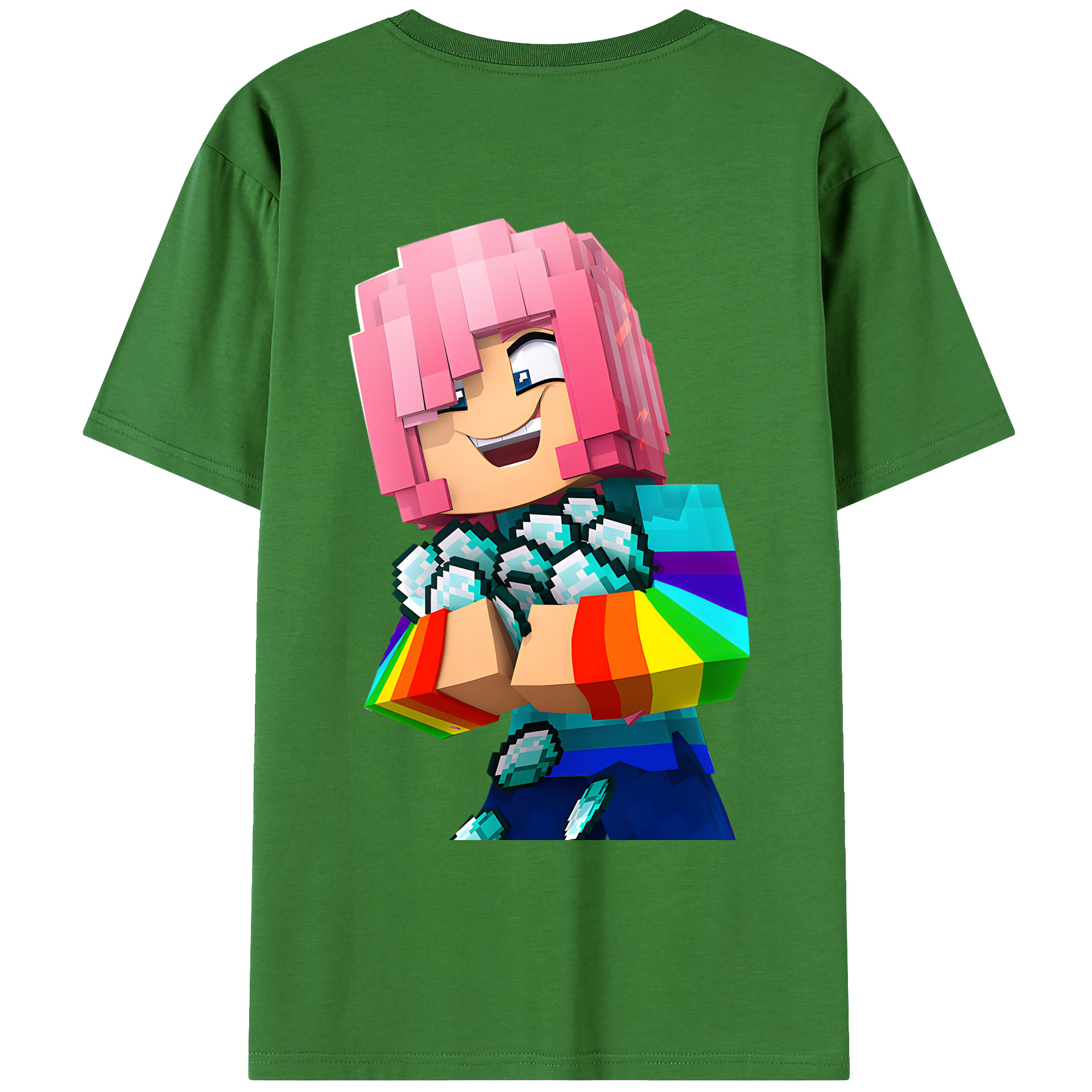（画像用） マインクラフト ブロックの世界 Minecraft MC Block world レディース半袖Tシャツ(バックプリント)